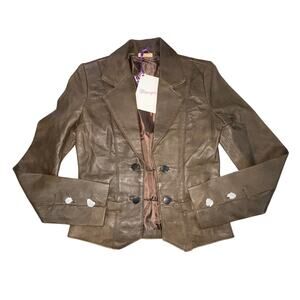 Womens 100% Leather Jacket Coat NWT Mint Open Front Rare Vintage Y2K Wrangler XS